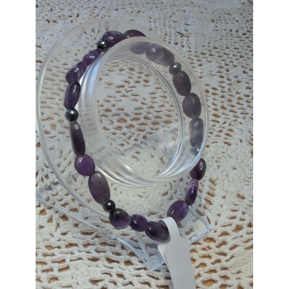 Handmade Amethyst And Hematite Stretch Bracelet